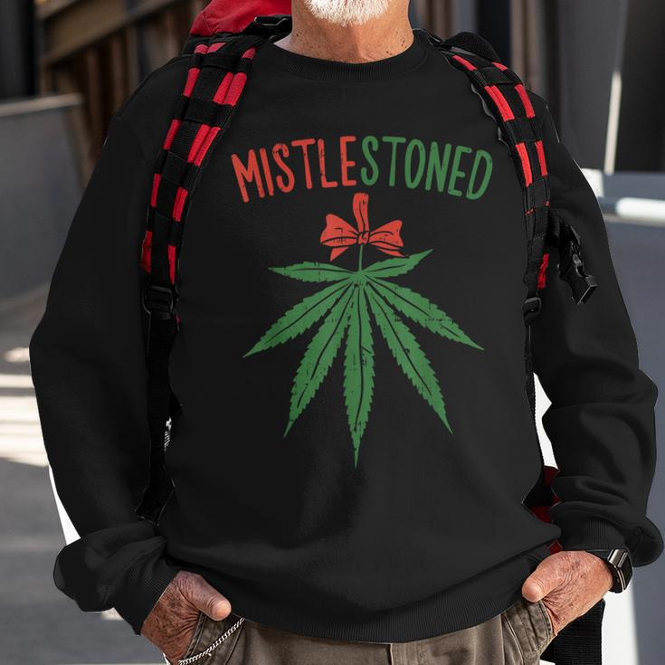 Mistlestoned Weed Stoner Christmas Marijuana 420 Sweatshirt Gifts for Old Men