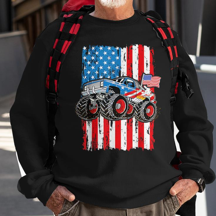 Monster Truck Usa Flag Patriotic Boys Men 4Th Of July Sweatshirt Gifts for Old Men