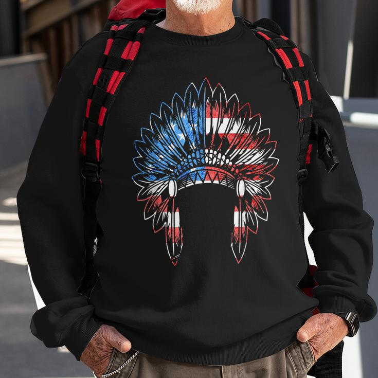 Native American Feather Headdress Usa America Indian Chief Sweatshirt Gifts for Old Men