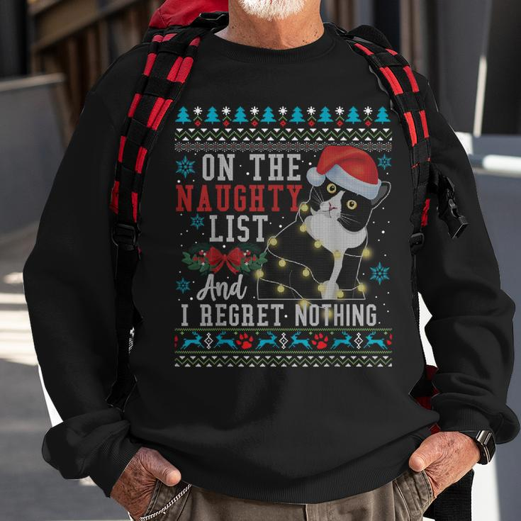 On The Naughty List And I Regret Nothing Cat Christmas Sweatshirt Gifts for Old Men