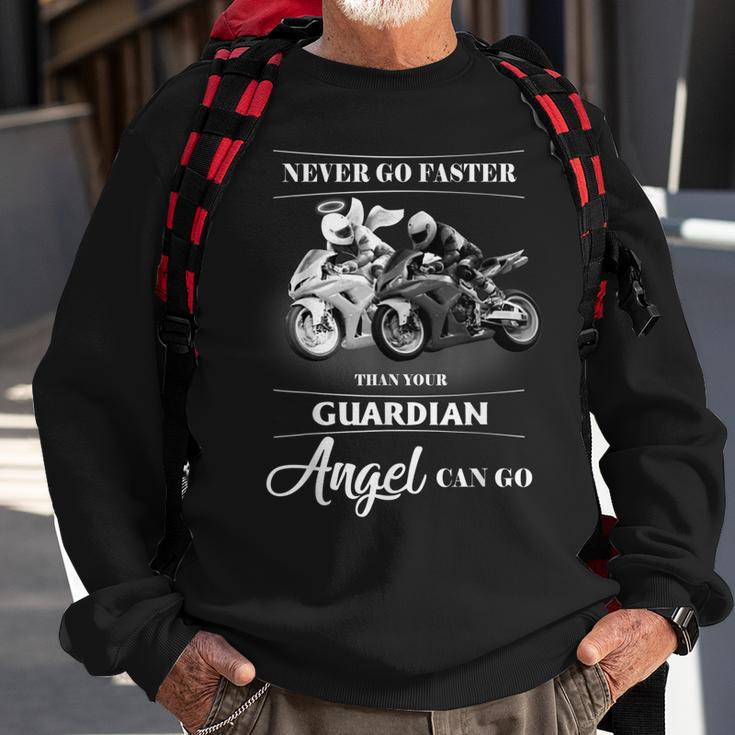 Never Go Faster Than Your Guardian Angel Can Go Motorcycle Sweatshirt Gifts for Old Men