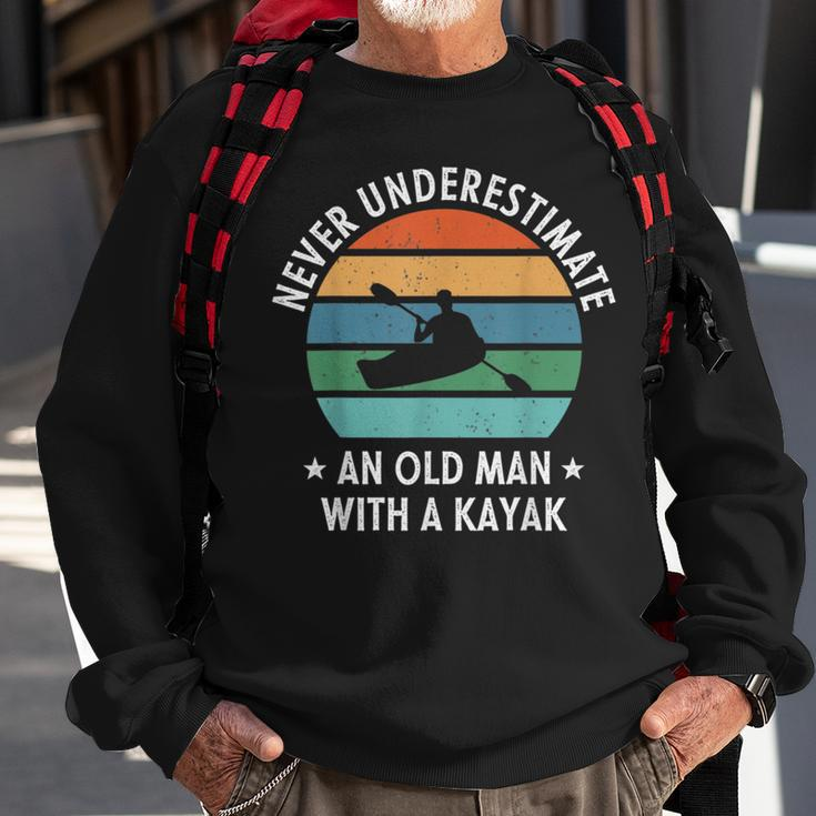 Never Underestimate An Old Man With A Kayak Retro Vintage Sweatshirt Gifts for Old Men