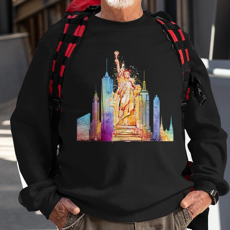 New York City Nyc Retro Watercolor Statue Of Liberty Ny City Sweatshirt Gifts for Old Men
