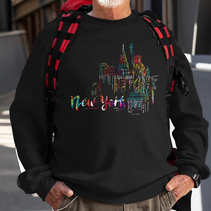 New York Skyline Heartbeat Statue Of Liberty I Love New York Sweatshirt Gifts for Old Men