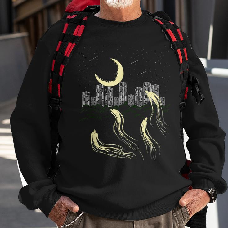 Night Sky Moon Star Building Ghost City Galaxy Horror Ghost Sweatshirt Gifts for Old Men