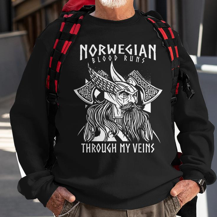 Norwegian Blood Runs Through My Veins Viking & Odin Sweatshirt Gifts for Old Men