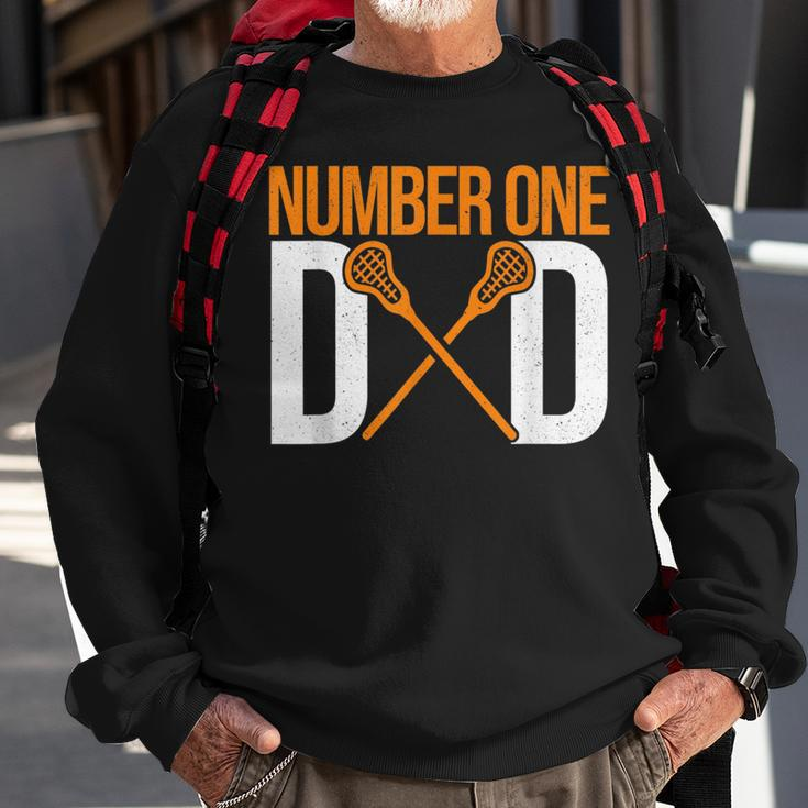 Number One Dad Lax Player Father Lacrosse Stick Lacrosse Dad Sweatshirt Gifts for Old Men