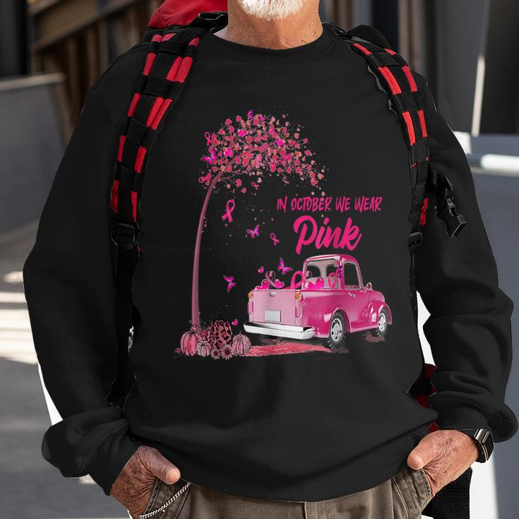 In October We Wear Pink Ribbon Leopard Truck Breast Cancer Sweatshirt Gifts for Old Men