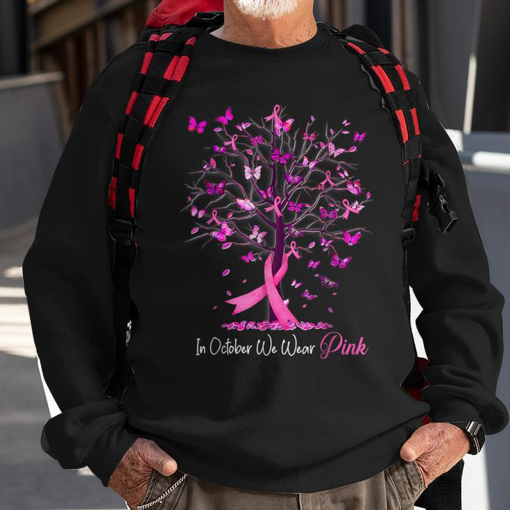 In October We Wear Pink Tree Breast Cancer Awareness Sweatshirt Gifts for Old Men