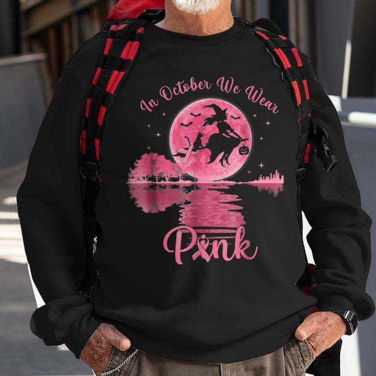 In October We Wear Pink Witch Breast Cancer Awareness Sweatshirt Gifts for Old Men