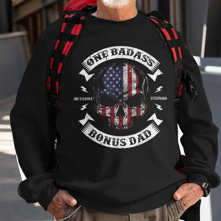 One Badass Bonus Dad Birthday Party Funny Skull Fathers Day Sweatshirt Gifts for Old Men