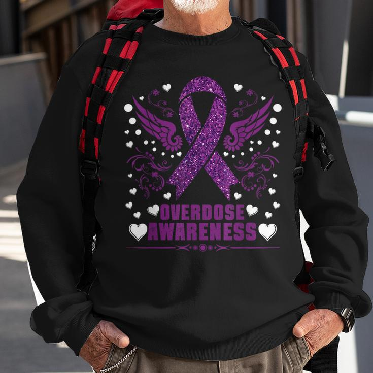 Overdose Awareness Purple Ribbon Drug Addiction Sweatshirt Gifts for Old Men