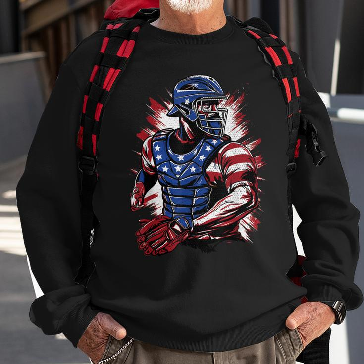 Patriotic Baseball Catcher Vintage American Flag 4Th Of July Sweatshirt Gifts for Old Men