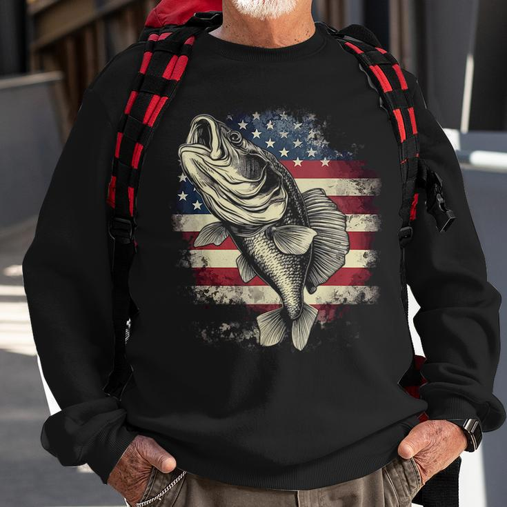 Patriotic Fishing 4Th Of July Men American Flag Bass Fishing Sweatshirt Gifts for Old Men