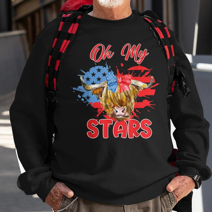 Patriotic Highland Cow Oh My Stars 4Th Of July American Flag Sweatshirt Gifts for Old Men
