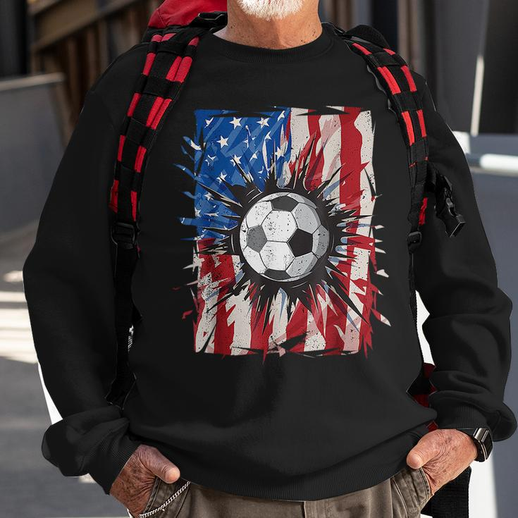 Patriotic Soccer 4Th Of July Men Usa American Flag Boys Sweatshirt Gifts for Old Men
