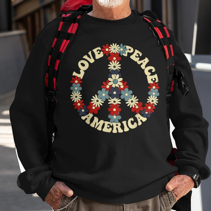 Peace Sign Love Peace America 70S Hippie Patriotic Sweatshirt Gifts for Old Men