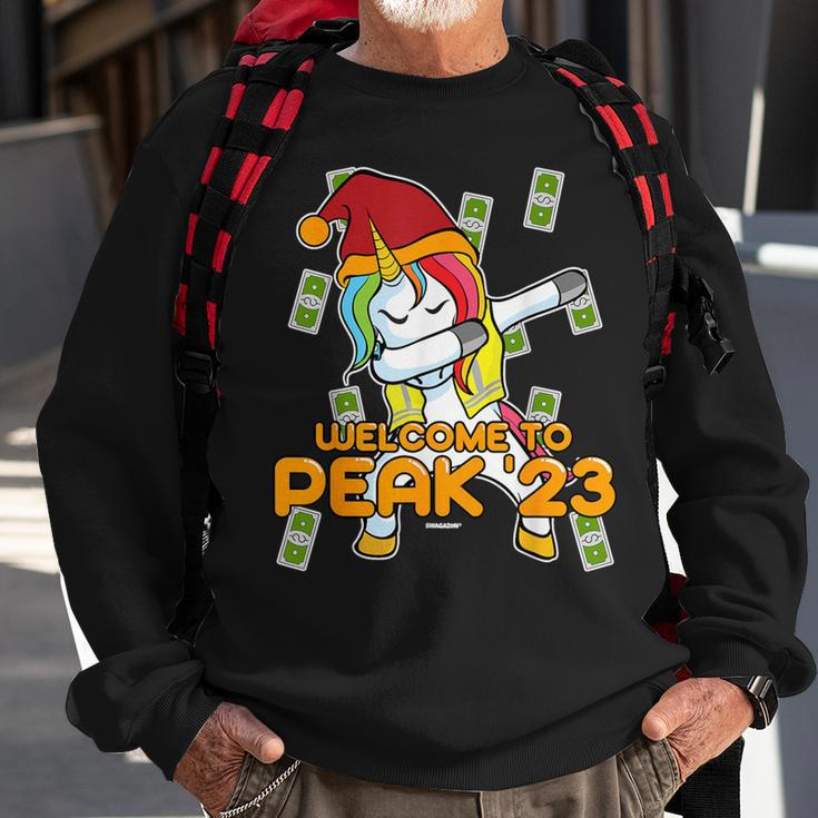 Peak 2023 Swagazon Associate Dabbing Unicorn Peak 23 Sweatshirt Gifts for Old Men
