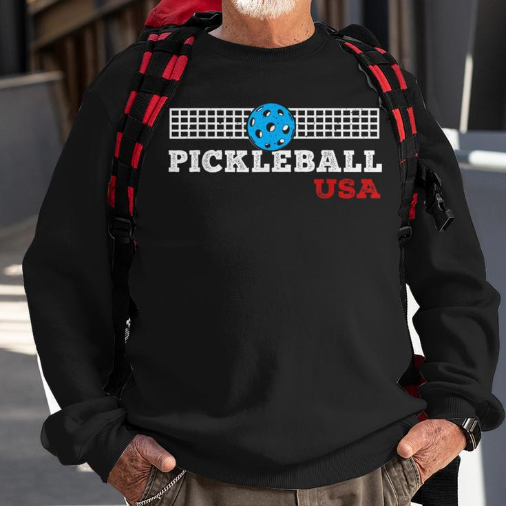 Pickleball Support The Team Pickleball Player Usa Flag Sweatshirt Gifts for Old Men