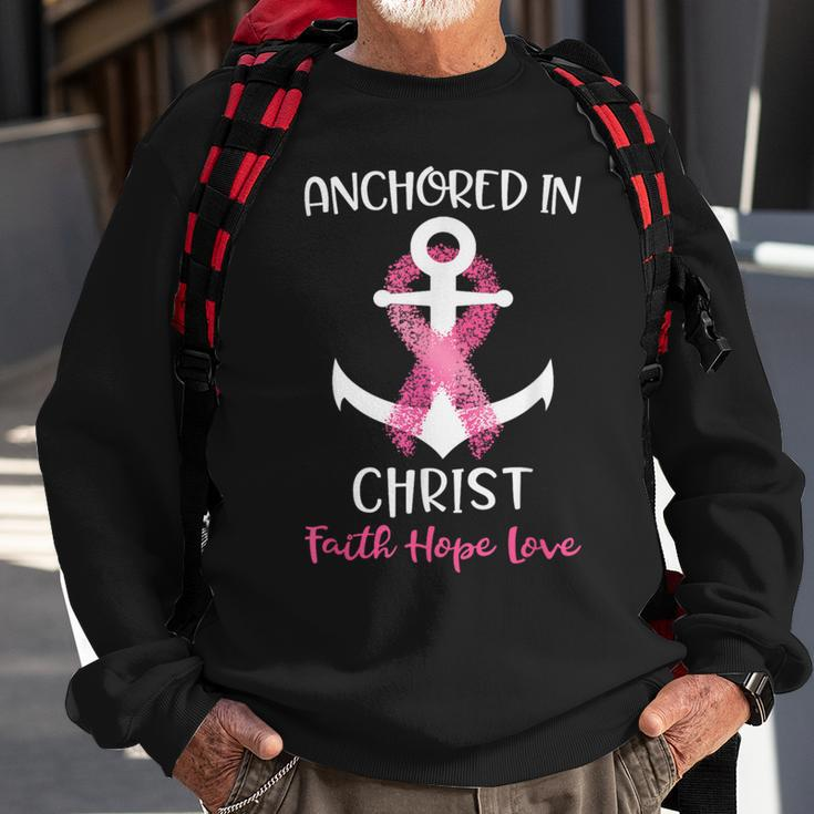 Pink Breast Cancer Quote Anchored In Christ Faith Hope Love Sweatshirt Gifts for Old Men