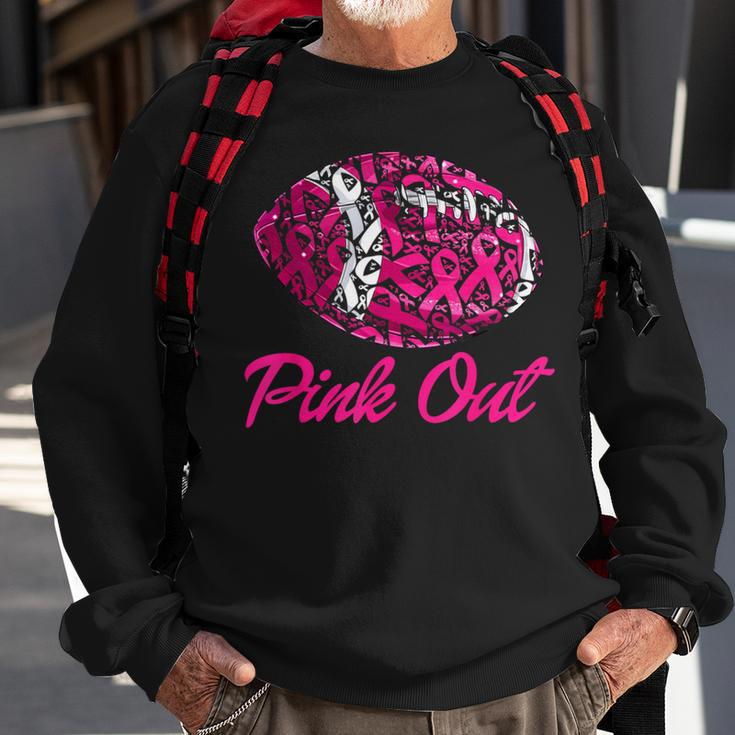 Pink Out Football Pink Ribbon Fight Breast Cancer Awareness Sweatshirt Gifts for Old Men