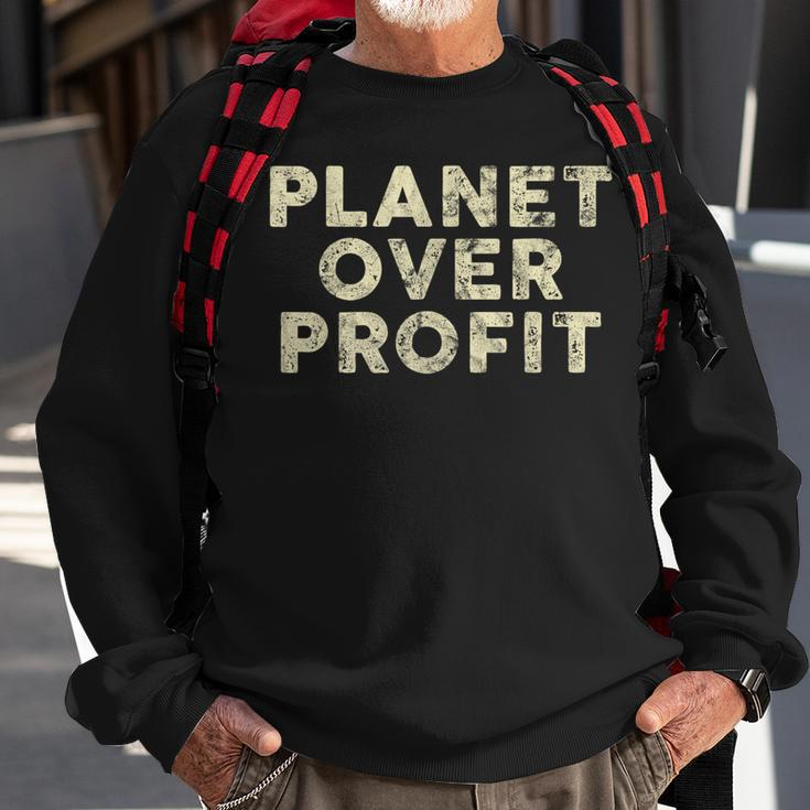 Planet Over Profit Vintage Protect Environment Quote Sweatshirt Gifts for Old Men