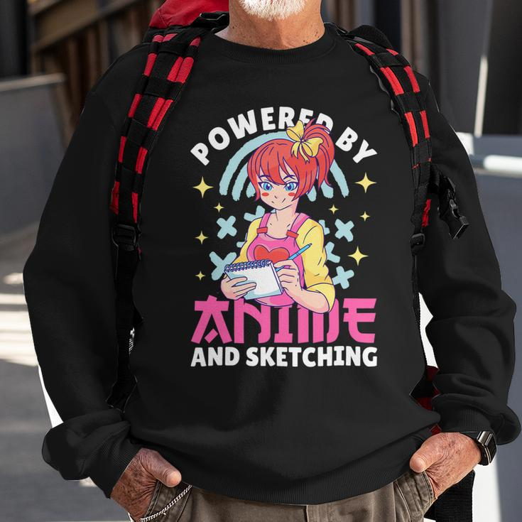Powered By Anime And Sketching With Anime Sweatshirt Gifts for Old Men