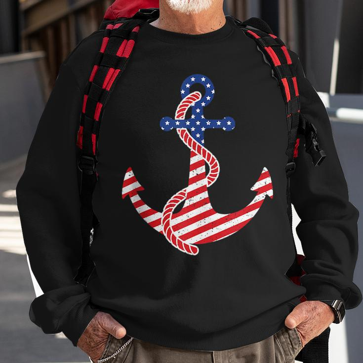 Proud American Flag Anchor Nautical Vintage 4Th Of July Anchor Funny Gifts Sweatshirt Gifts for Old Men