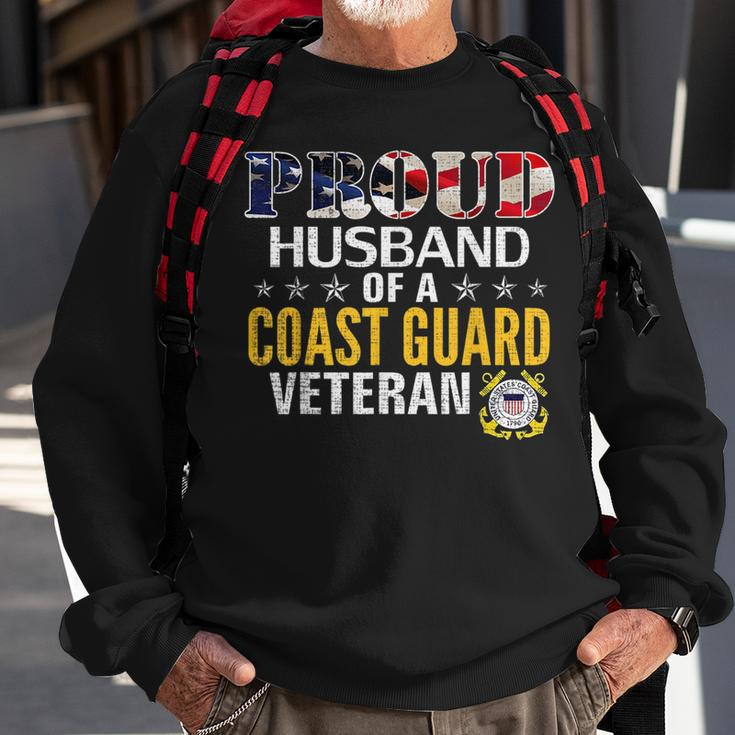 Proud Husband Of A Coast Guard Veteran With American Flag Veteran Funny Gifts Sweatshirt Gifts for Old Men