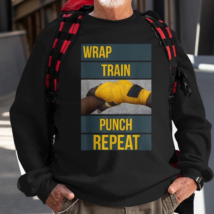 Punchy Graphics Wrap Train Punch Repeat Boxing Kickboxing Sweatshirt Gifts for Old Men