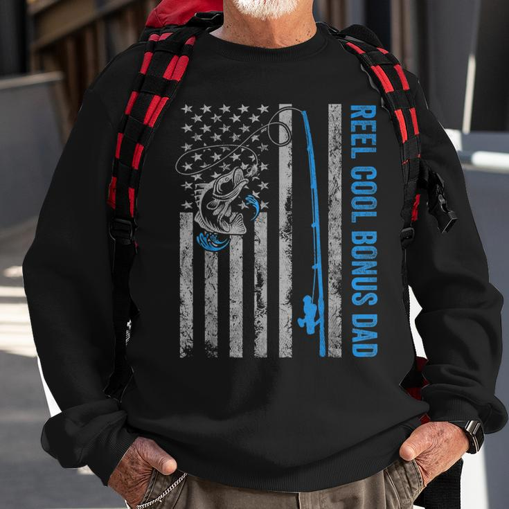 Reel Cool Bonus Dad Fathers Day American Flag Fishing Sweatshirt Gifts for Old Men