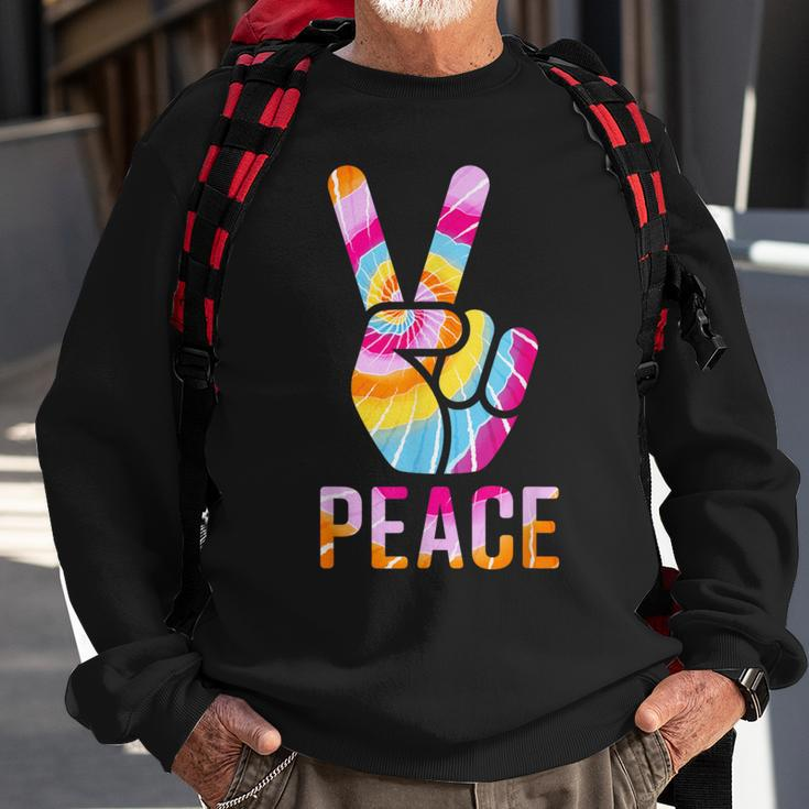 Retro 60’S 70’S Tie Dye Peace V Hand Sign Hippie Graphic Sweatshirt Gifts for Old Men