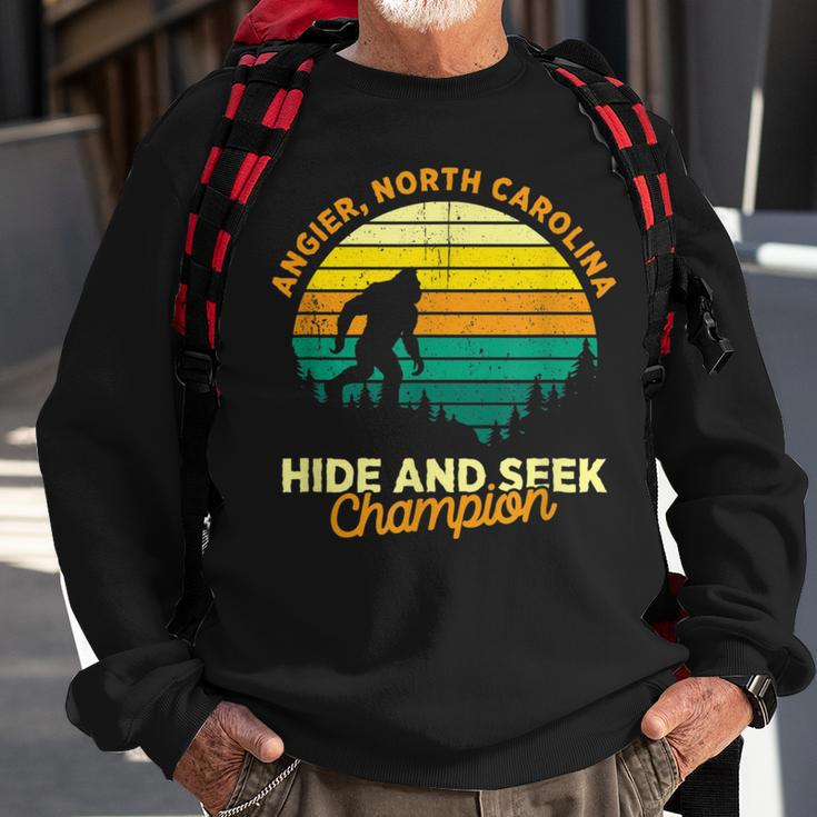Retro Angier North Carolina Big Foot Souvenir Sweatshirt Gifts for Old Men