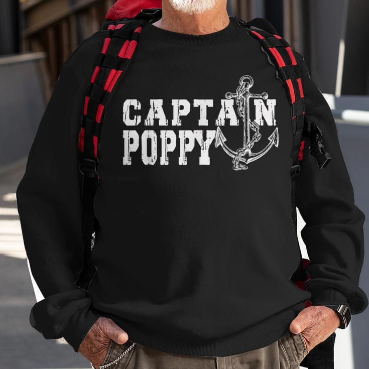 Retro Captain Poppy Pontoon Lake Sailor Fishing Boating Sweatshirt Gifts for Old Men