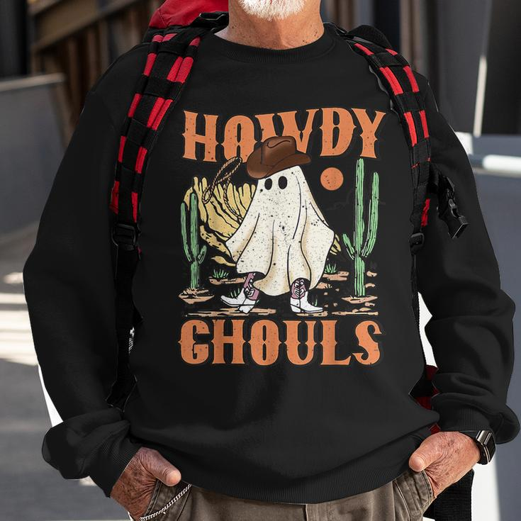 Retro Halloween Howdy Ghouls Western Boo Ghost Spooky Season Sweatshirt Gifts for Old Men