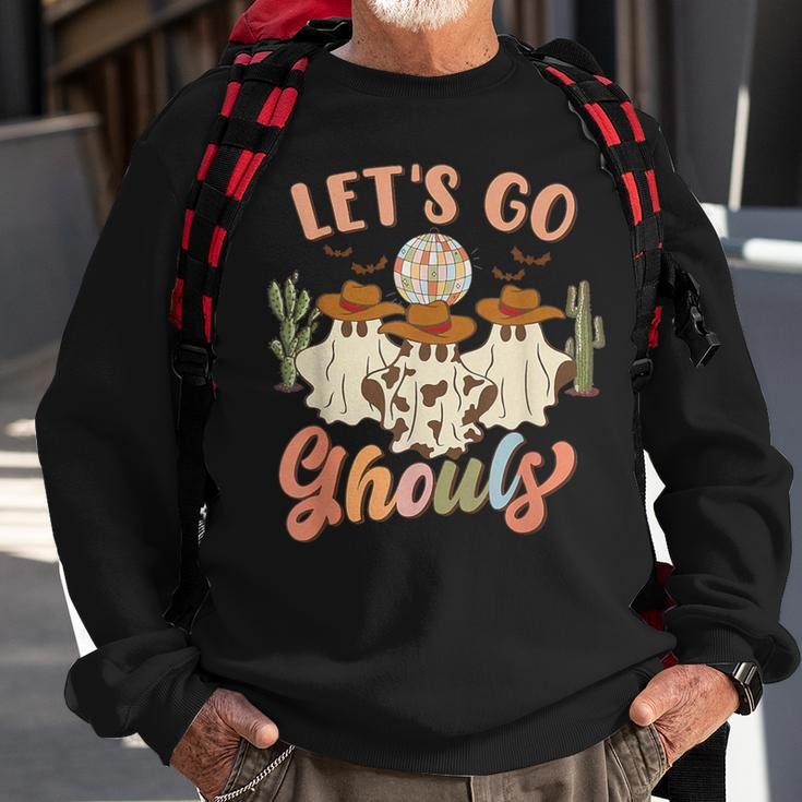 Retro Halloween Let's Go Ghouls Western Ghosts Disco Ball Sweatshirt Gifts for Old Men