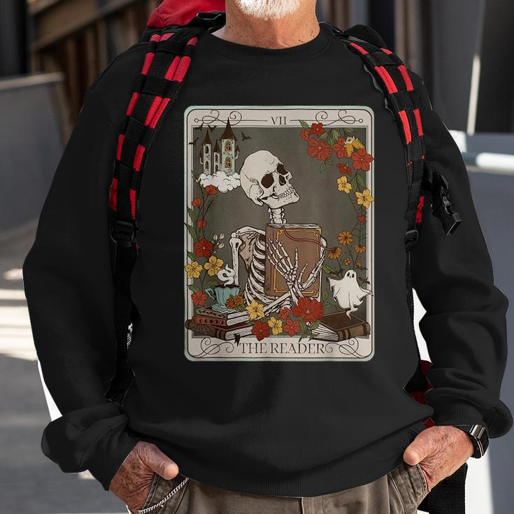 Retro Skeleton Reading Book The Reader Tarot Card Book Lover Reading Funny Designs Funny Gifts Sweatshirt Gifts for Old Men