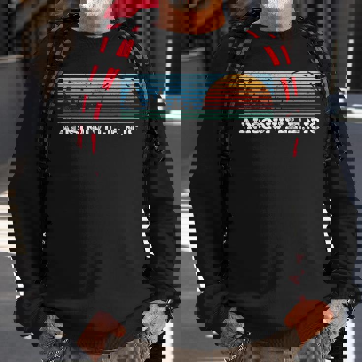 Retro Sunset Stripes Ansonville North Carolina Sweatshirt Gifts for Old Men