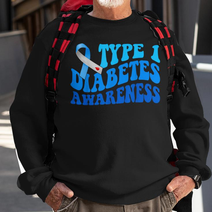 Retro Type 1 Diabetes Awareness Blue Ribbon T1d Warrior Sweatshirt Gifts for Old Men