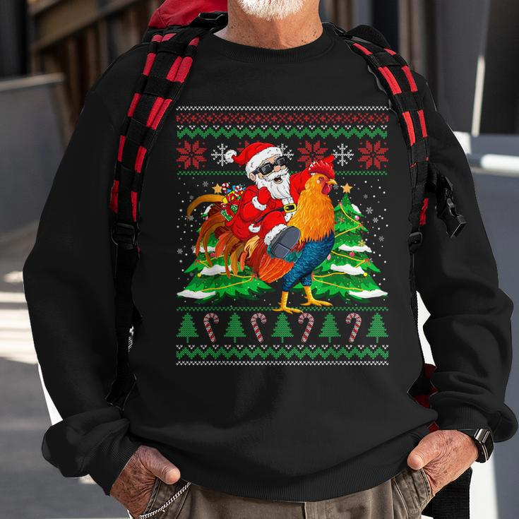Santa With Rooster Christmas Tree Farmer Ugly Xmas Sweater Sweatshirt Gifts for Old Men
