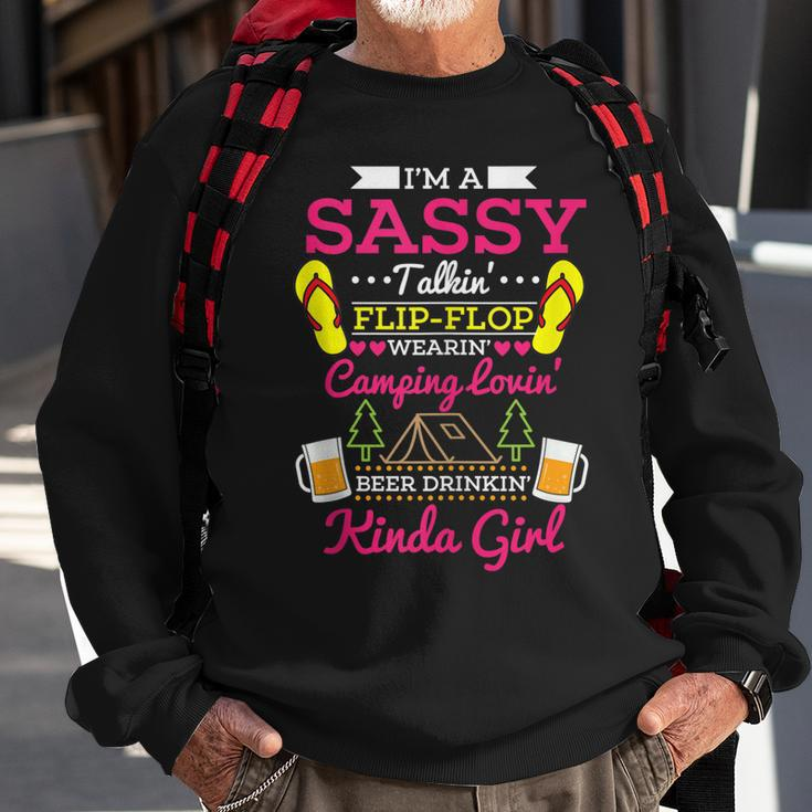 Sassy Flip Flop Camping Beer Drinking Girl Funny Summer Camp Sweatshirt Gifts for Old Men