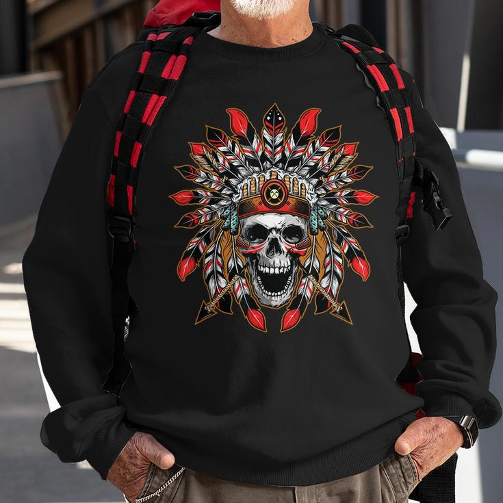 Screaming Skull In Native American Indian Headdress Feathers Native American Sweatshirt Gifts for Old Men