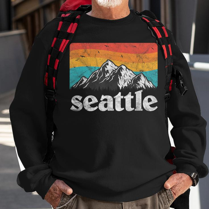 Seattle Washington Retro 70S 80S Mountains Nature Distressed Sweatshirt Gifts for Old Men