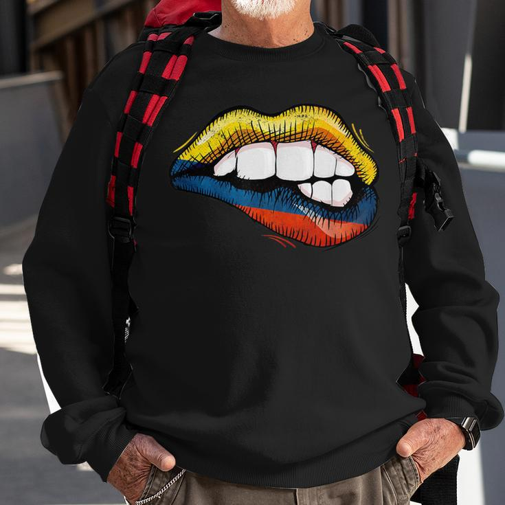 Sexy Biting Lips Colombia Flag Colombian Pride Sweatshirt Gifts for Old Men