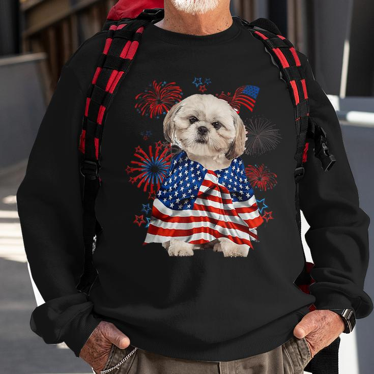 Shih Tzu Dog American Usa Flag 4Th Of July Dog Lover Owner Sweatshirt Gifts for Old Men