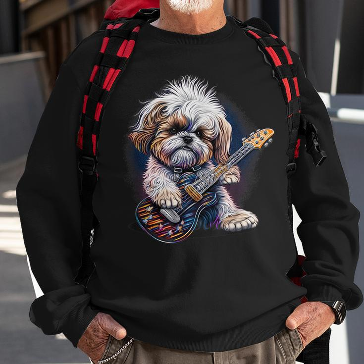 Shih Tzu Dog Playing Electric Guitar Rock Sweatshirt Gifts for Old Men