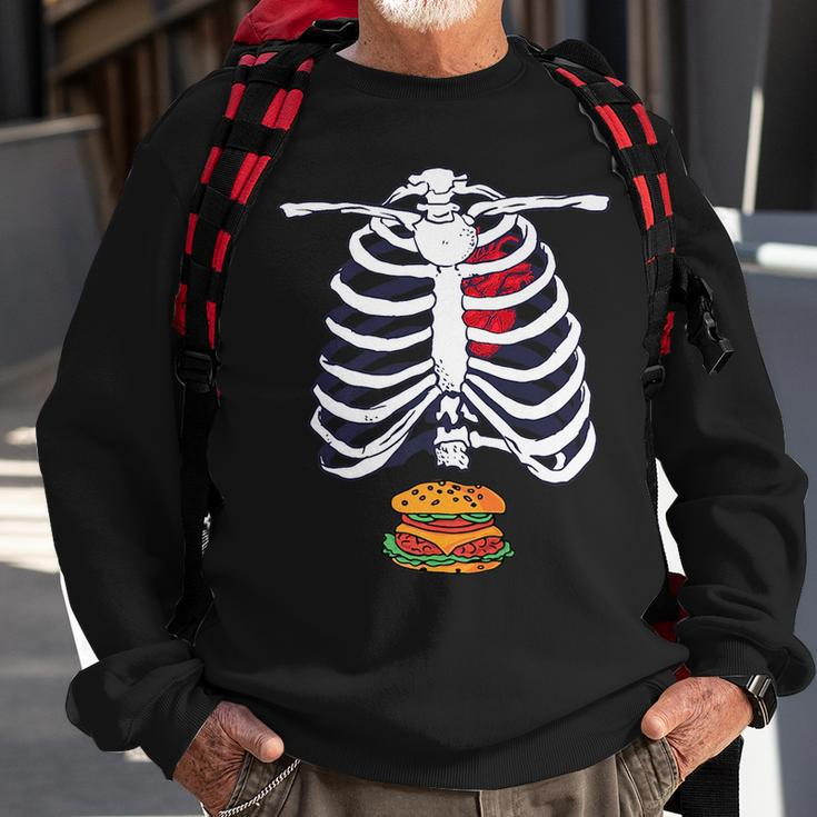 Skeleton Burger Halloween Foodie Scary Food Lover Hamburger Sweatshirt Gifts for Old Men