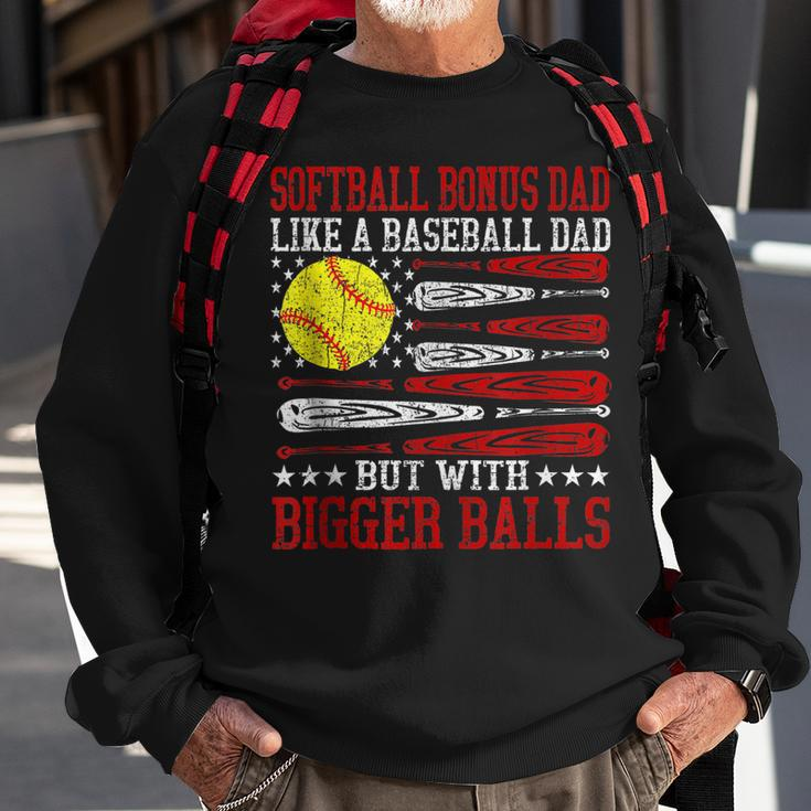 Softball Bonus Dad Like A Baseball Dad Us Flag Fathers Day Sweatshirt Gifts for Old Men