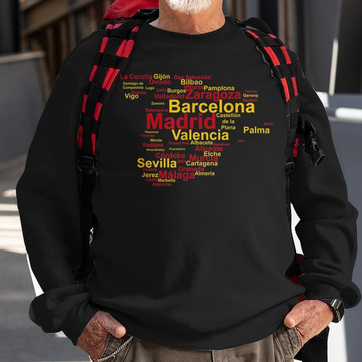 Spain Map Silhouette Towns Cities Madrid Travel Espana Sweatshirt Gifts for Old Men