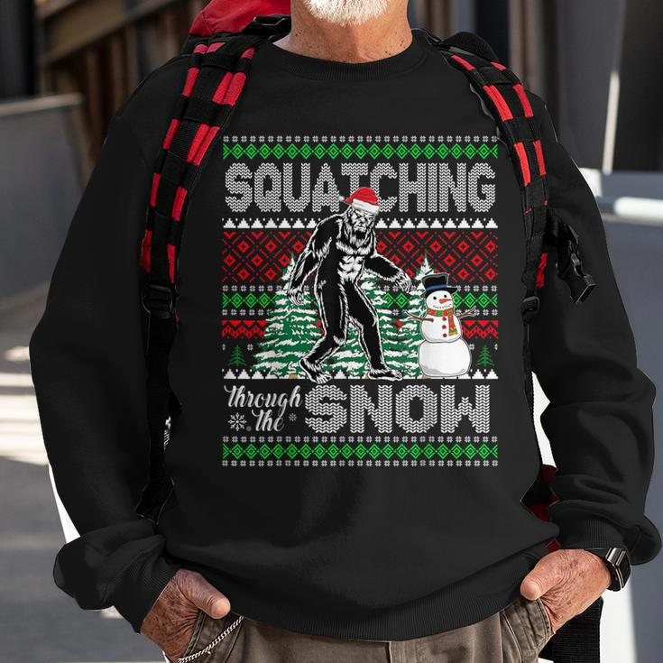 Squatching Through The Snow Bigfoot Ugly Sweater Christmas Sweatshirt Gifts for Old Men